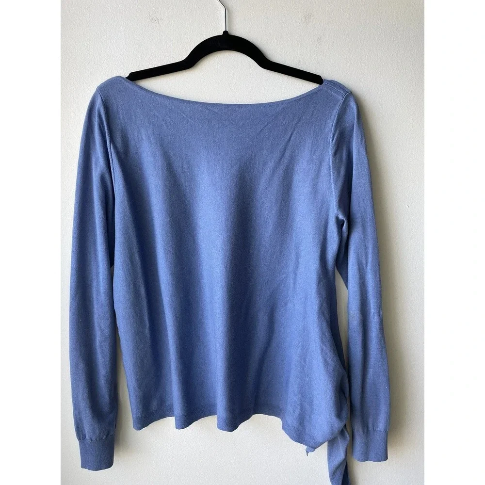 Worth New York Sweater Womens M Blue Side Tie Boat Neck Cotton Blend Pullover